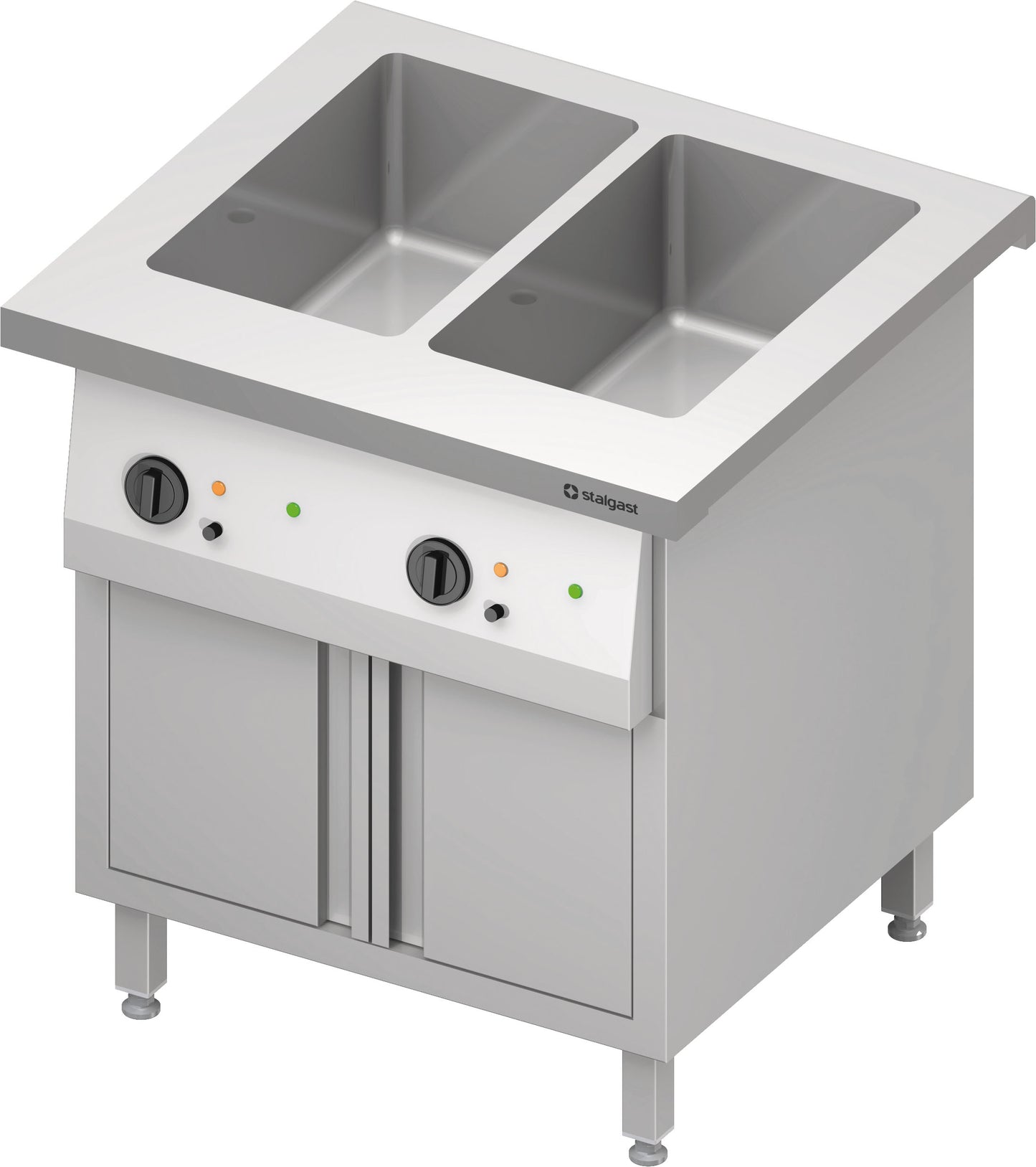 Stalgast Bain-Marie-Station "Free Flow" 2x GN1/1-Becken, mit Flügeltüren, 799x750x880 mm Edelstahlabdeckung