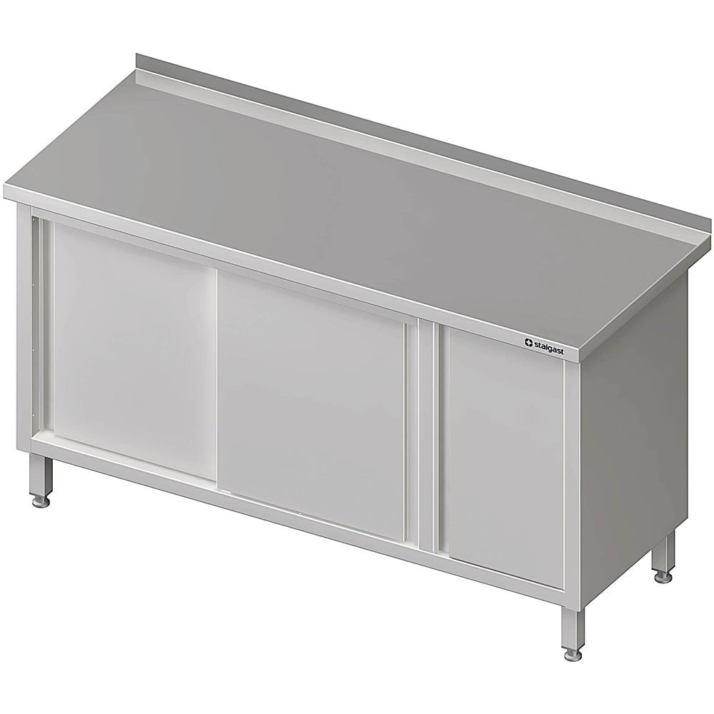 Stalgast Arbeitsschrank mit Schiebetüren, 1800x600x850 mm, mit Flügeltürschrank rechts, mit Aufkantung, verschweißt