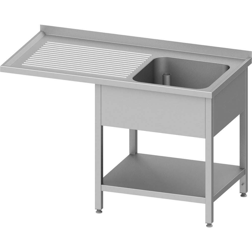 Stalgast Spültisch mit Grundboden, und Überstand, 1400x600x900 mm, mit einem Becken rechts, mit Aufkantung, verschweißt