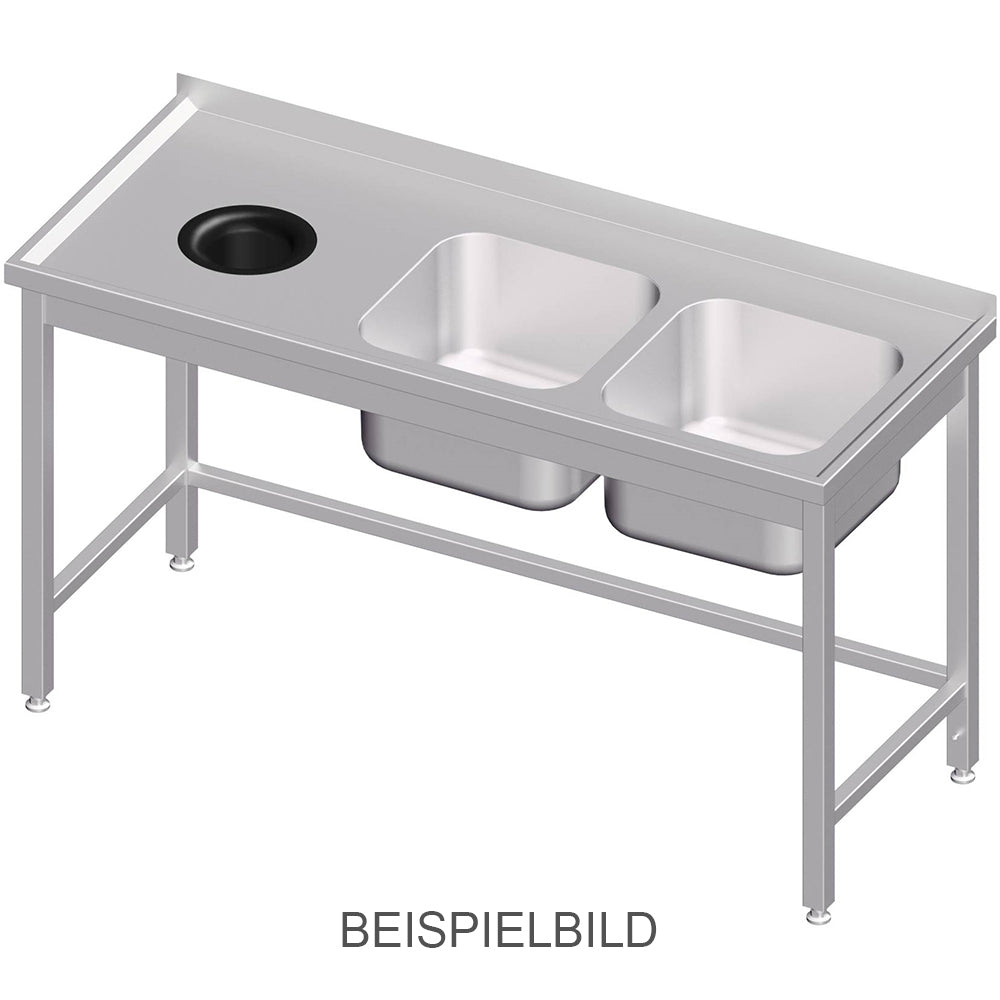 Stalgast Spültisch ohne Grundboden, mit Abfallloch, 1800x700x850 mm, mit zwei Becken links, mit Aufkantung, verschweißt