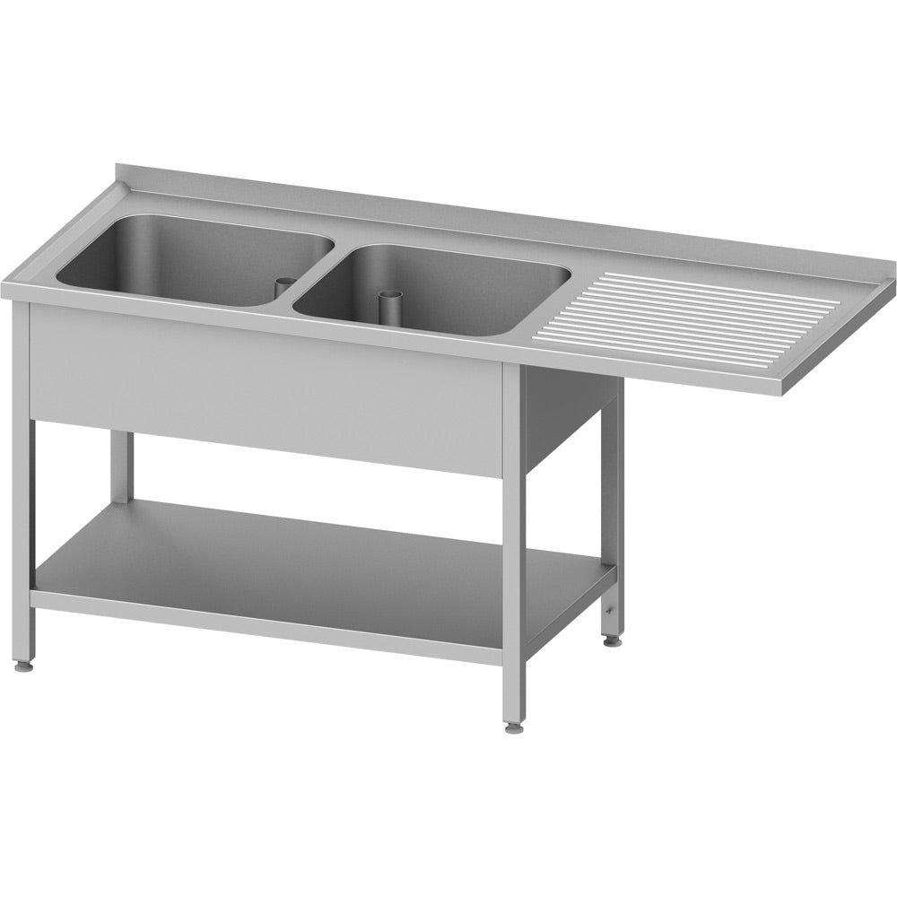 Stalgast Spültisch mit Grundboden, und Überstand, 1800x700x900 mm, mit zwei Becken links, mit Aufkantung, verschweißt