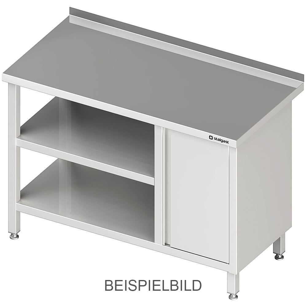 Stalgast Arbeitstisch mit Grund- und Zwischenboden, 1700x600x850 mm, mit Flügeltürschrank links, mit Aufkantung, verschweißt