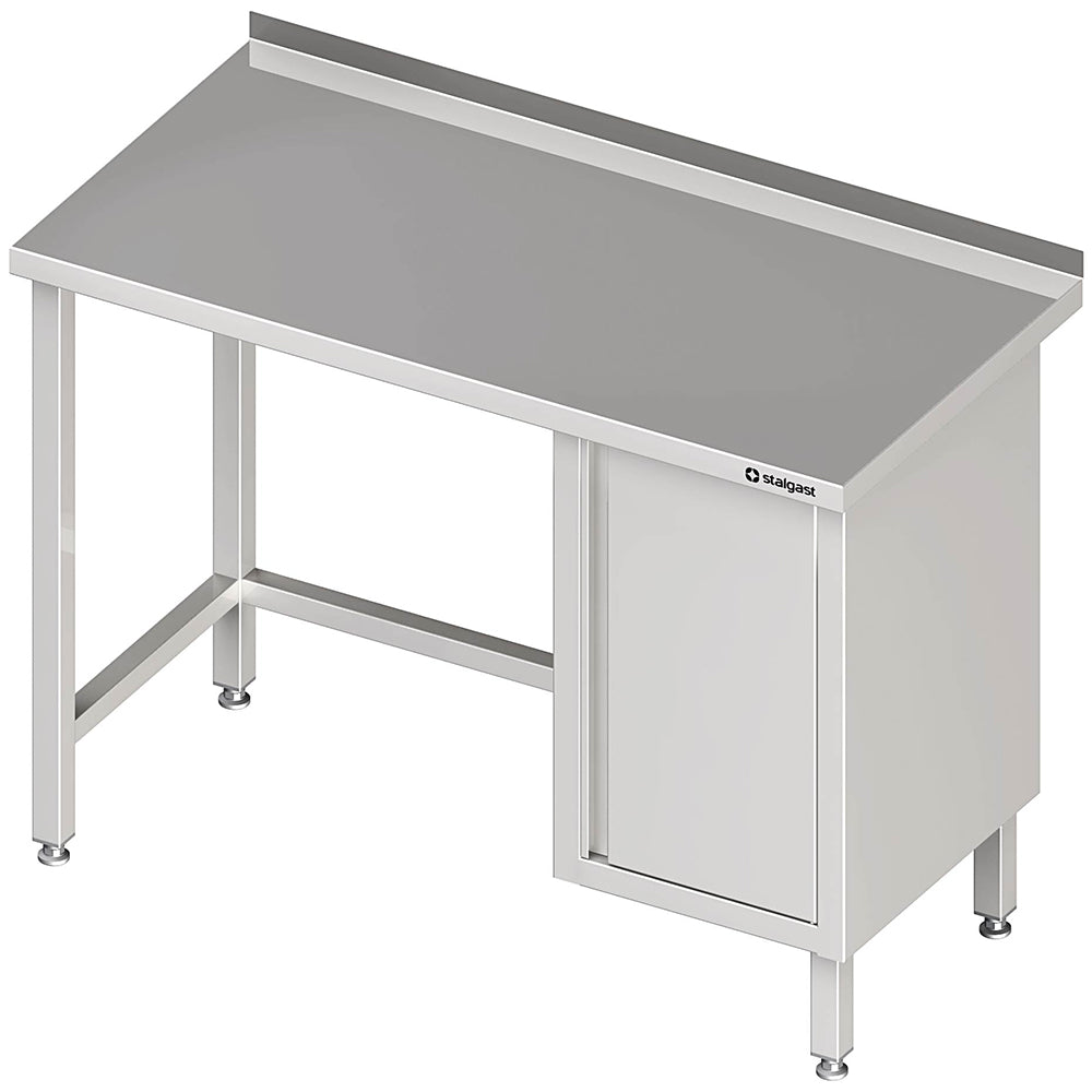 Stalgast Arbeitstisch ohne Grundboden, 2100x600x850 mm, mit Flügeltürschrank rechts, mit Aufkantung, verschweißt
