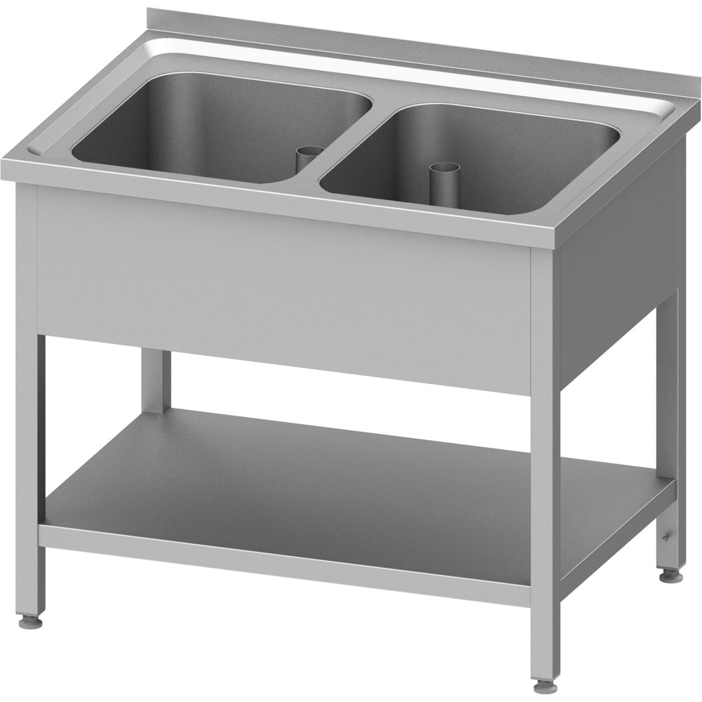 Stalgast Spültisch mit Grundboden 1000x700x850 mm, mit zwei Becken mit Aufkantung, verschweißt