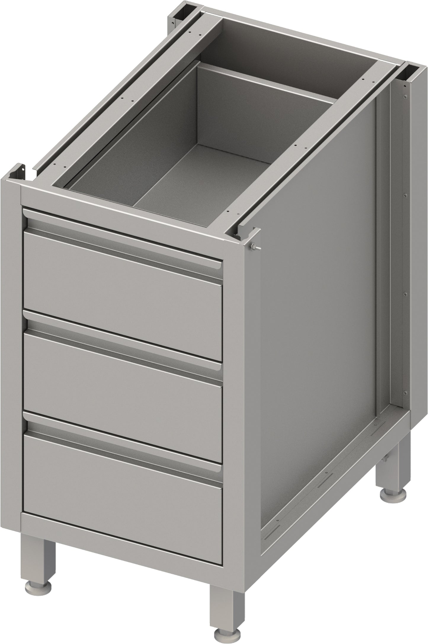Stalgast Unterschrank Boxversion 2.0, für Beine/Sockelrahmen, mit drei Schubladen 450x640x660 mm