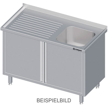 Stalgast Spülschrank mit Flügeltüren 1100x700x850 mm, mit einem Becken links, mit Aufkantung, verschweißt