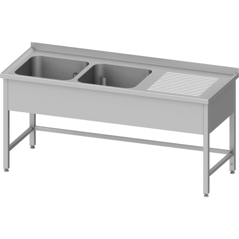 Stalgast Spültisch ohne Grundboden, 1800x600x850 mm, mit zwei Becken links, mit Aufkantung, verschweißt