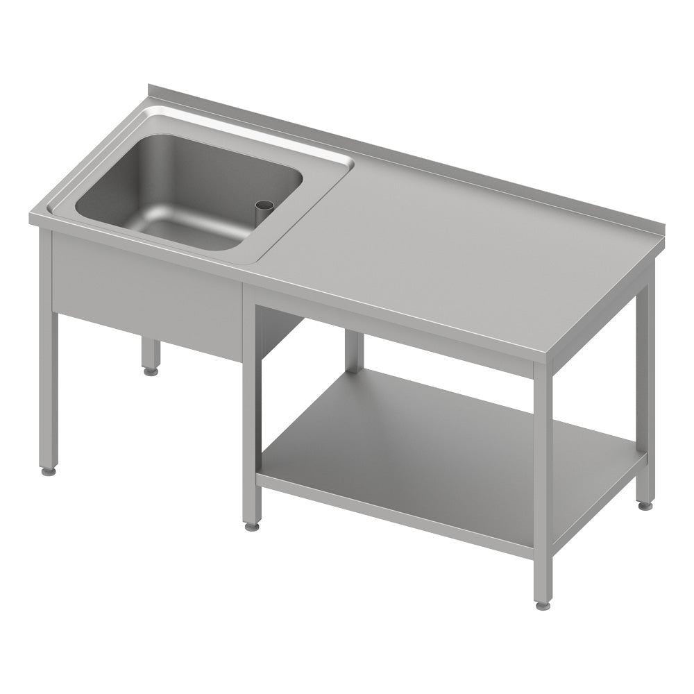 Stalgast Cheftisch mit Grundboden unter der Arbeitsfläche, mit einem Becken links 1700x700x850 mm, mit Aufkantung, verschweißt