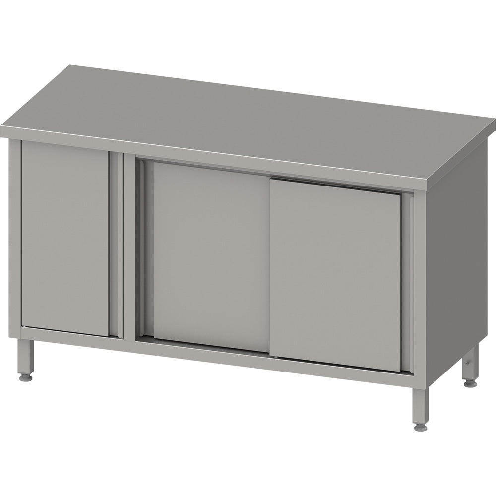 Stalgast Arbeitsschrank mit Schiebetüren, 1600x700x850 mm, mit Flügeltürschrank links, ohne Aufkantung, verschweißt