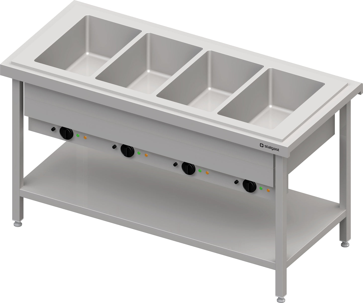 Stalgast Warmausgabe mit Bain-Marie 4x GN1/1 Einzelbecken, 1570x750x880, Edelstahlabdeckung