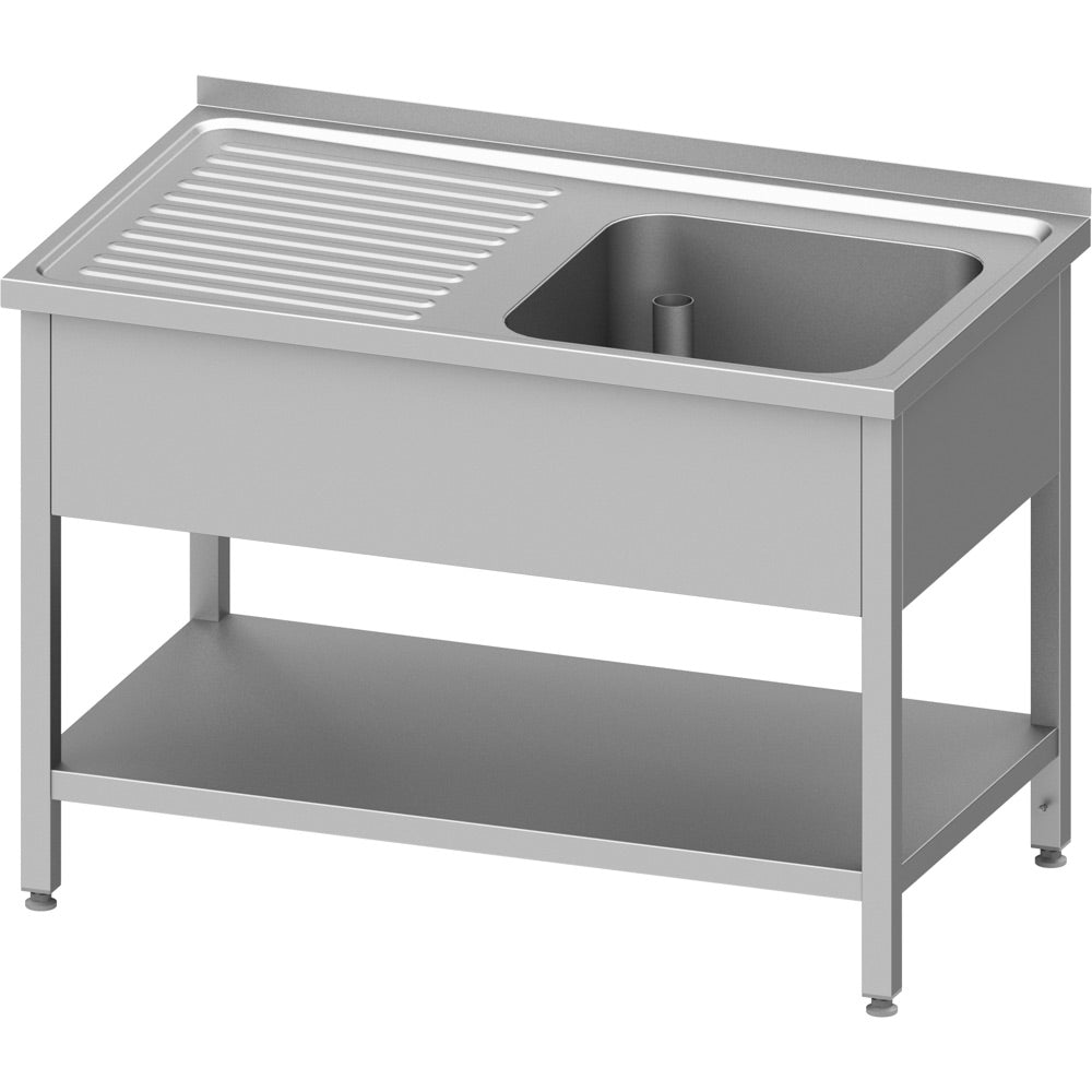 Stalgast Spültisch mit Grundboden 1100x700x850 mm, mit einem Becken rechts, mit Aufkantung, verschweißt