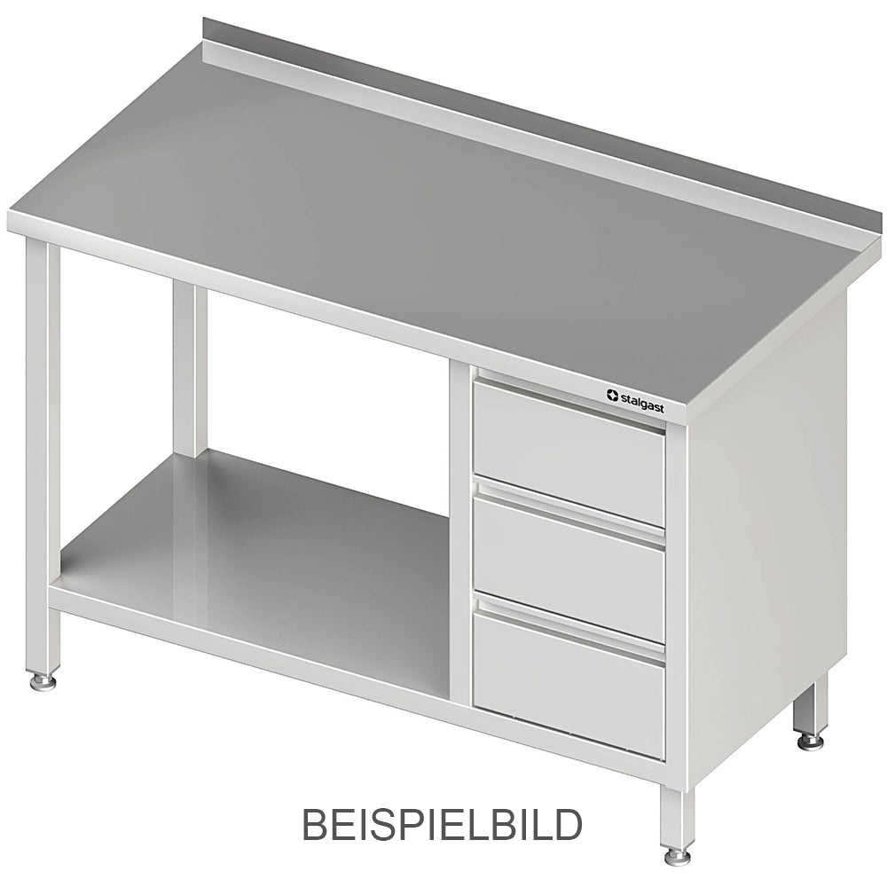 Stalgast Arbeitstisch mit Grundboden, 1900x600x850 mm, mit 3er Schubladenblock rechts, ohne Aufkantung, verschweißt