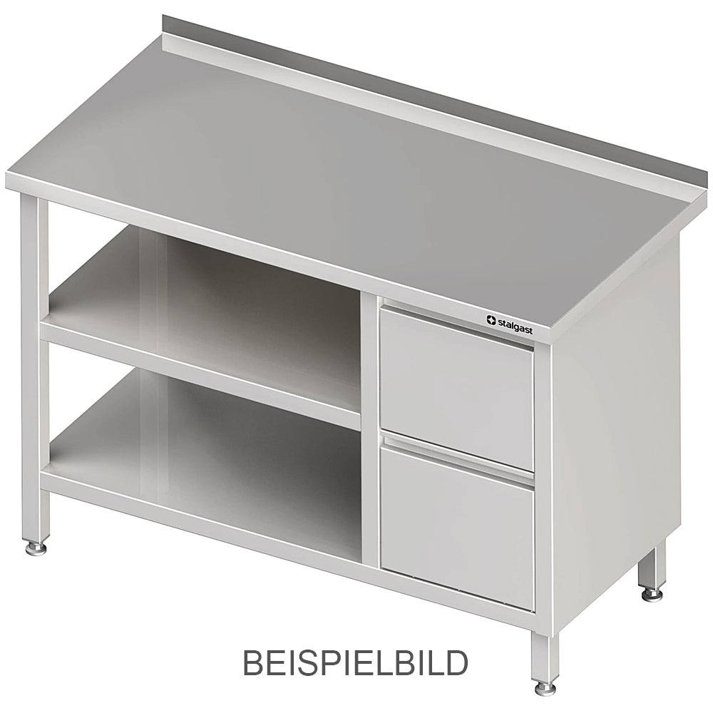 Stalgast Arbeitstisch mit Grund- und Zwischenboden, 1100x700x850 mm, mit 2er Schubladenblock rechts, ohne Aufkantung, verschweißt