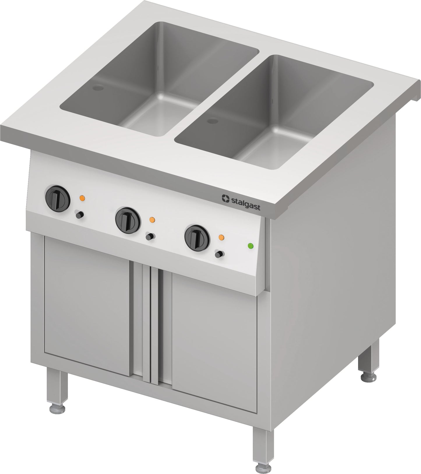 Stalgast Bain-Marie-Station "Free Flow" 2x GN1/1-Becken, mit Wärmeschrank und Flügeltüren, 799x750x880 mm Edelstahlabdeckung