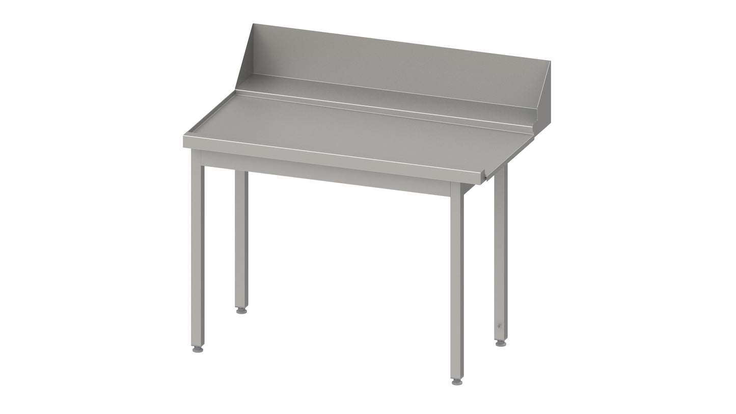Stalgast Ablauftisch "PRO", Korbführung mit Gefälle, ohne Grundboden 1600x750x880 mm, Anbauseite links, mit Aufkantung 200 mm und Beckenblende, verschweißt
