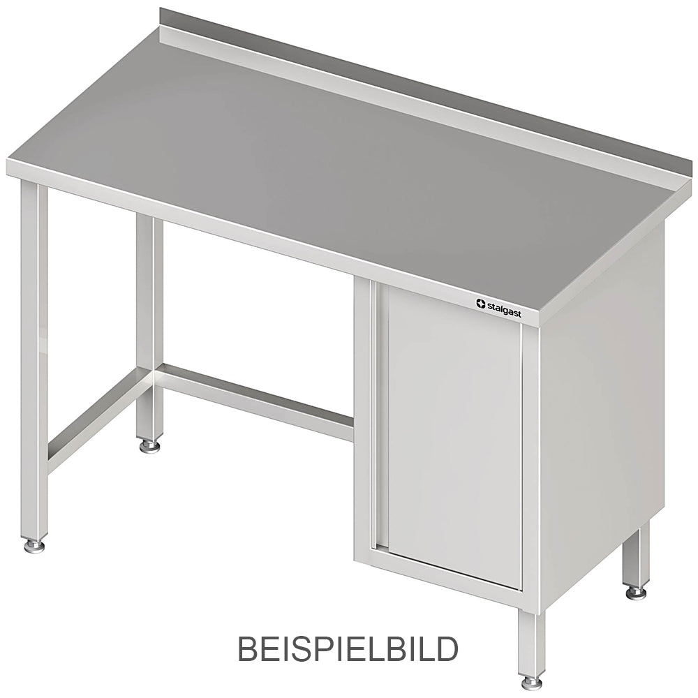 Stalgast Arbeitstisch ohne Grundboden, 1300x700x850 mm, mit Flügeltürschrank rechts, ohne Aufkantung, verschweißt