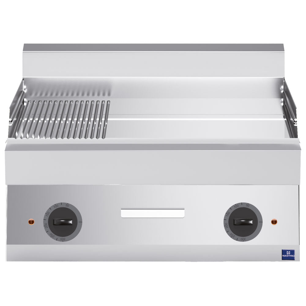 Virtus Elektro-Grillplatte, Tischmodell, verchromt 1/3 gerillt und 2/3 glatt