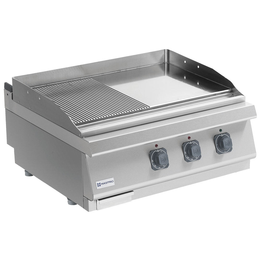 Virtus Elektro-Grillplatte, Tischmodell, 1/2 glatte und 1/2 gerillte Platte