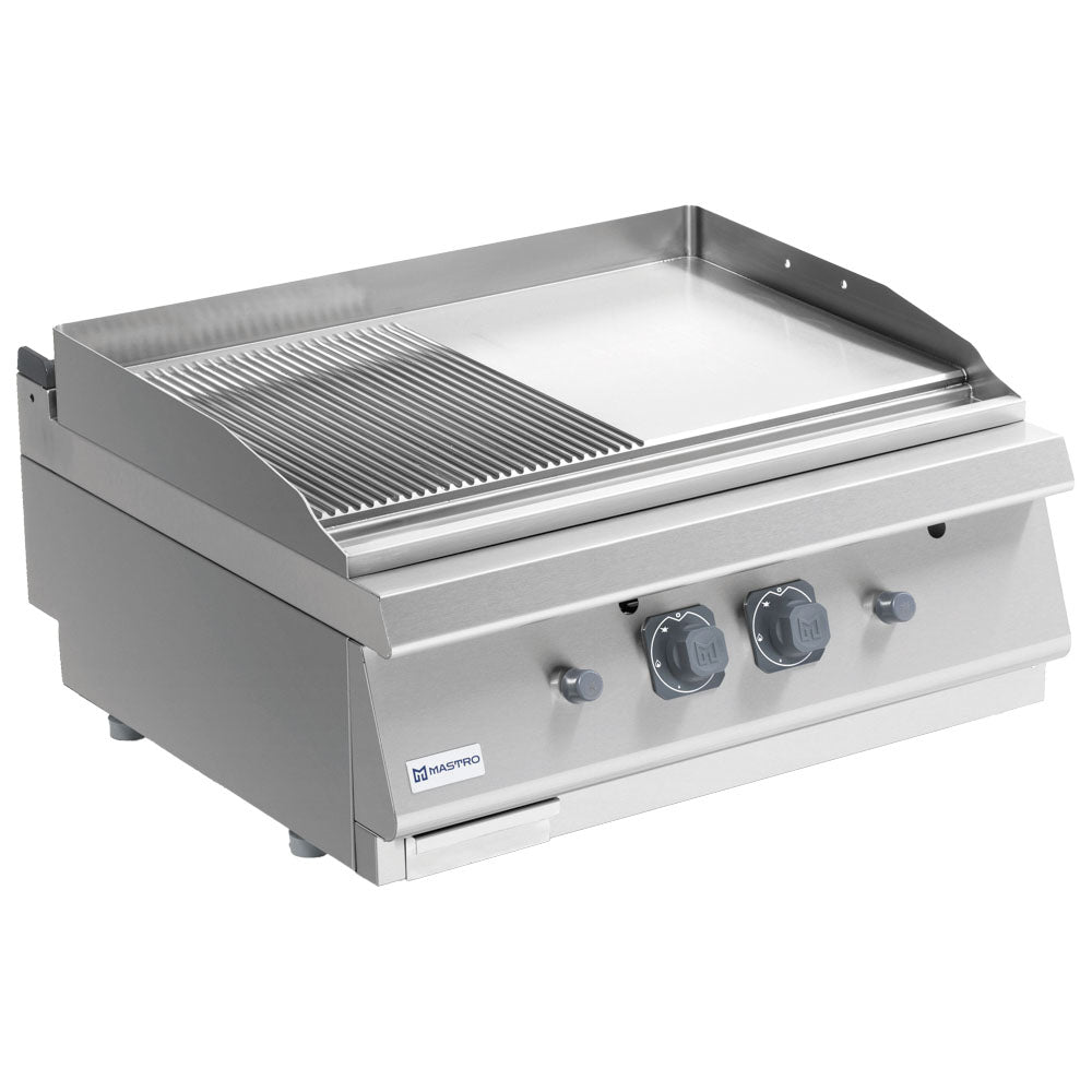 Virtus Gas-Grillplatte, Tischmodell, 1/2 glatte und 1/2 gerillte Platte