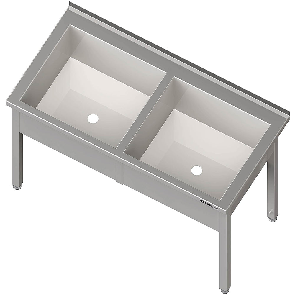 Stalgast Topfspüle mit zwei Becken, 1600x700x850 mm, 300 mm Beckenhöhe, mit Aufkantung, verschweißt