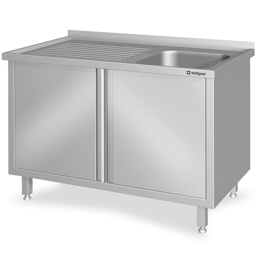 Stalgast Spülschrank mit Flügeltüren 1100x700x850 mm, mit einem Becken rechts, mit Aufkantung, verschweißt