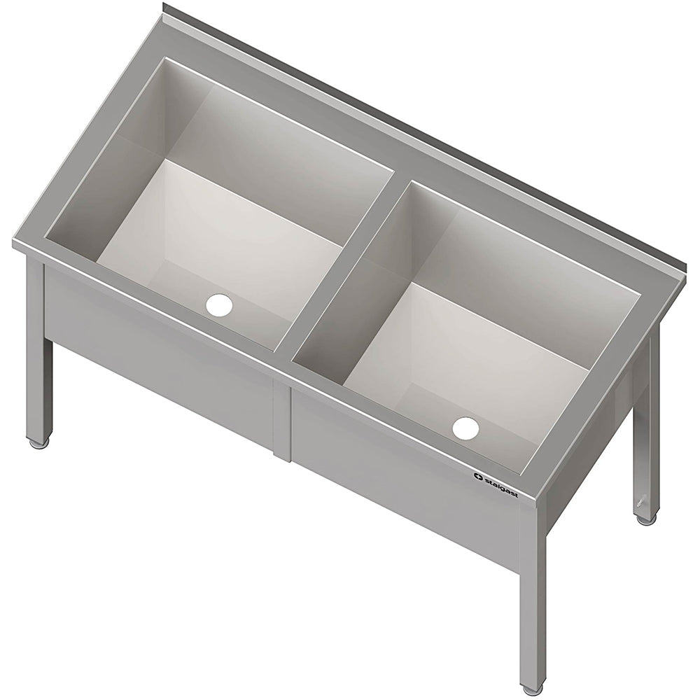 Stalgast Topfspüle mit zwei Becken, 1500x600x850 mm, 400 mm Beckenhöhe, mit Aufkantung, verschweißt