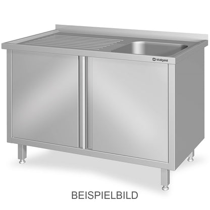 Stalgast Spülschrank mit Flügeltüren 1200x600x850 mm, mit einem Becken links, mit Aufkantung, verschweißt