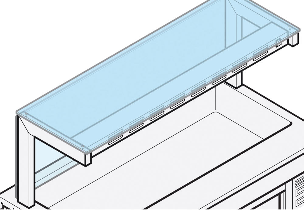 Virtus Aufsatz 1 etagig- mit geradem glas + frontglas, 1500x400 mm